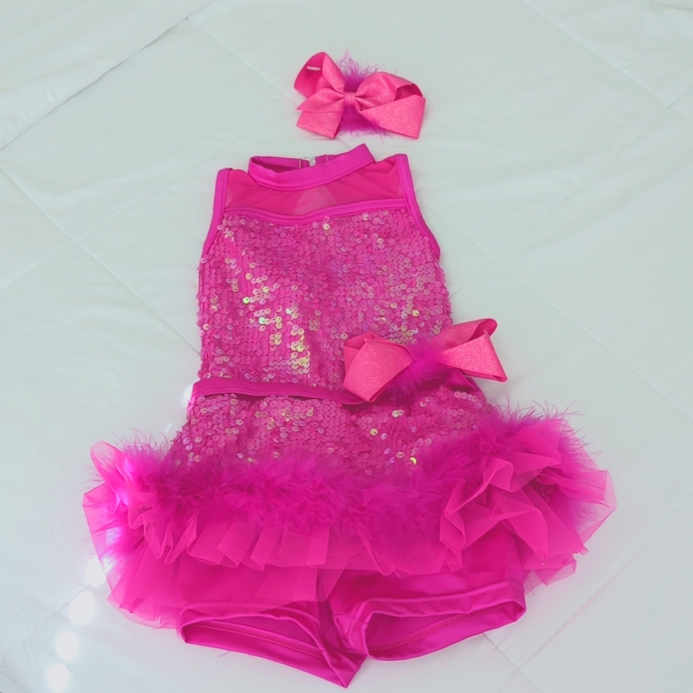 Girls Hot Pink Sequin Dance Suit